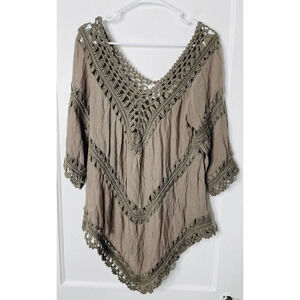 Esley Anthropology Gauze Blouse M Boho Crochet Hippie Beach Sheer 70s Style Thin